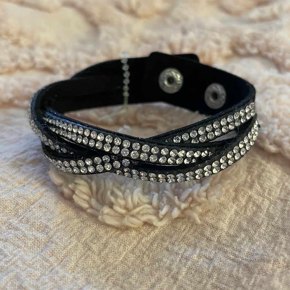 Faux Suede & Rhinestone Twist Bracelet